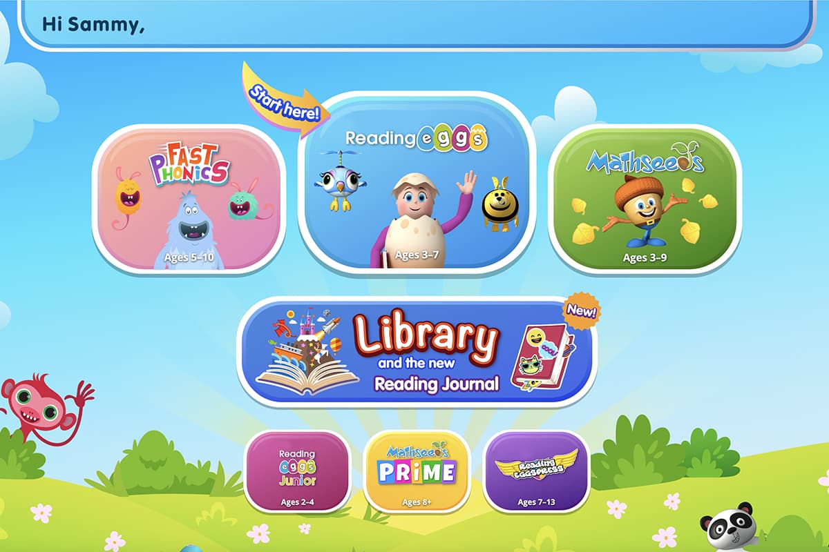 screenshot of the programs in the Reading Eggs student area