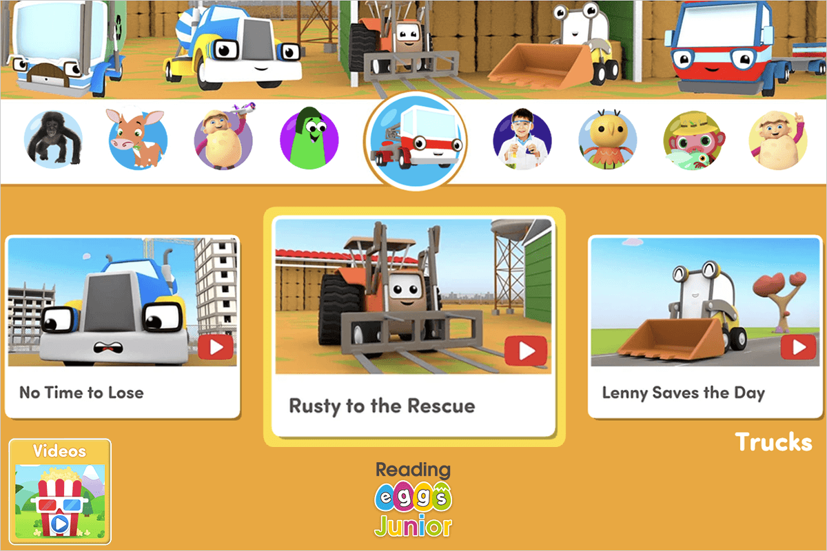 The Trucks video series in Reading Eggs Junior promotes cooperation skills, teamwork and problem-solving