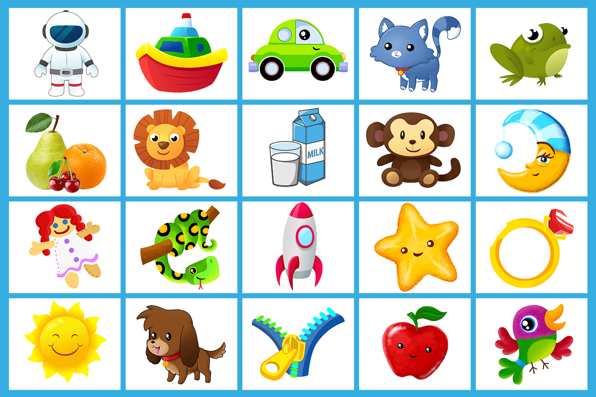 Screenshot of some of the picture cards from the Reading Eggs Junior Alphabet Clip Cards printable that can be used for the Sound Sorting phonemic awareness activity