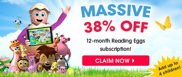MASSIVE 38% OFF a 12-Month Subscription. Reading Eggs and Mathseeds. Includes up to 4 children. Claim Now
