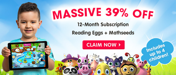 MASSIVE 39% OFF a 12-Month Subscription. Reading Eggs and Mathseeds. Includes up to 4 children. Claim Now